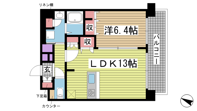神戸市中央区御幸通(JR東海道本線(近畿)三ノ宮)のマンション賃貸物件 間取画像