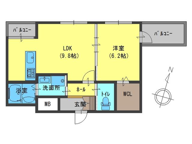 神戸市兵庫区浜中町(神戸市営地下鉄海岸線御崎公園)のマンション賃貸物件 間取画像