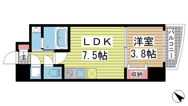 神戸市中央区御幸通(JR東海道本線(近畿)三ノ宮)のマンション賃貸物件 間取画像