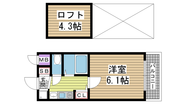 神戸市中央区脇浜町(阪神本線春日野道)のマンション賃貸物件 間取画像