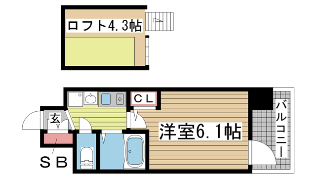神戸市中央区琴ノ緒町(JR東海道本線(近畿)三ノ宮)のマンション賃貸物件 間取画像