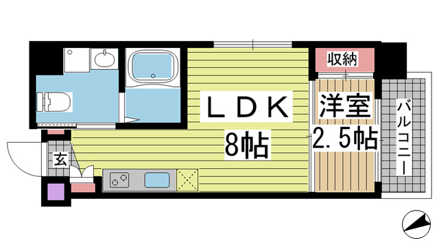神戸市兵庫区西橘通(JR東海道本線(近畿)神戸)のマンション賃貸物件 間取画像
