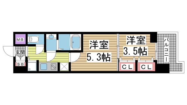 神戸市中央区浜辺通(JR東海道本線(近畿)三ノ宮)のマンション賃貸物件 間取画像