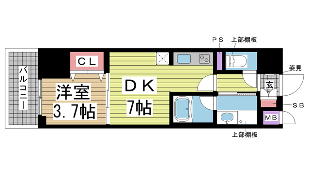 神戸市中央区古湊通(JR東海道本線(近畿)神戸)のマンション賃貸物件 間取画像
