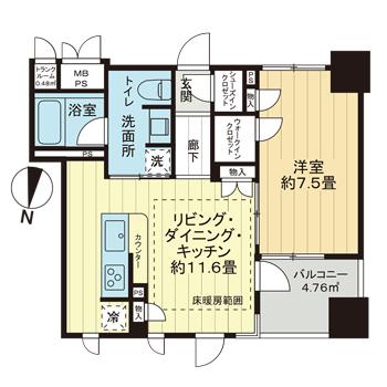 神戸市中央区東川崎町(JR東海道本線(近畿)神戸)のマンション賃貸物件 間取画像