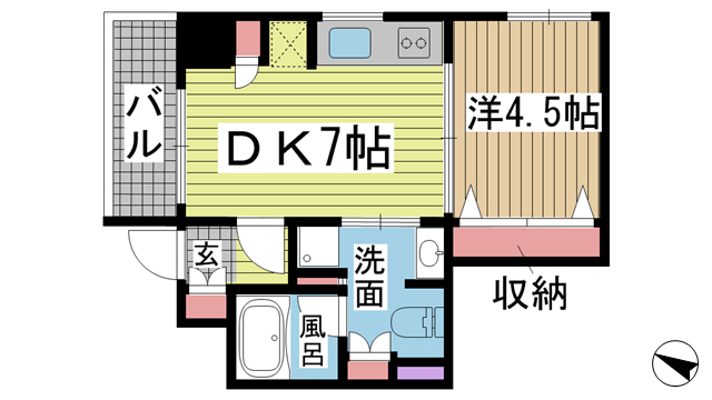神戸市中央区二宮町(JR東海道本線(近畿)三ノ宮)のマンション賃貸物件 間取画像