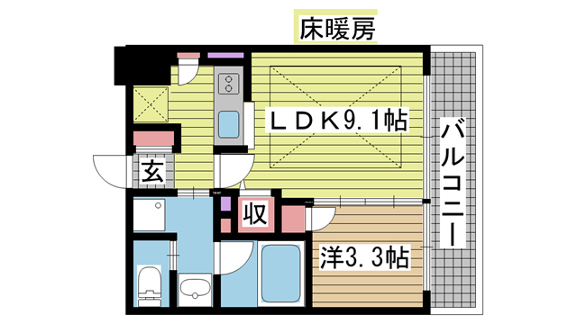 神戸市兵庫区水木通(JR山陽本線兵庫)のマンション賃貸物件 間取画像
