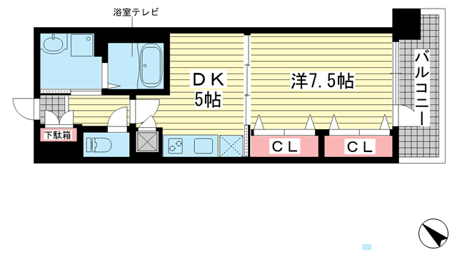 神戸市中央区琴ノ緒町(JR東海道本線(近畿)三ノ宮)のマンション賃貸物件 間取画像