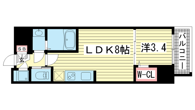 神戸市中央区御幸通(JR東海道本線(近畿)三ノ宮)のマンション賃貸物件 間取画像